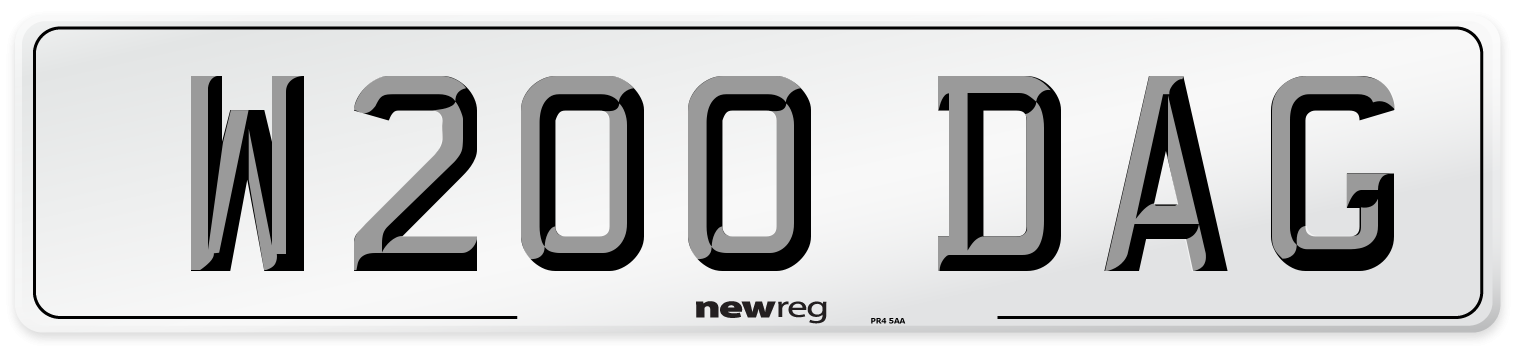 W200 DAG Number Plate from New Reg
